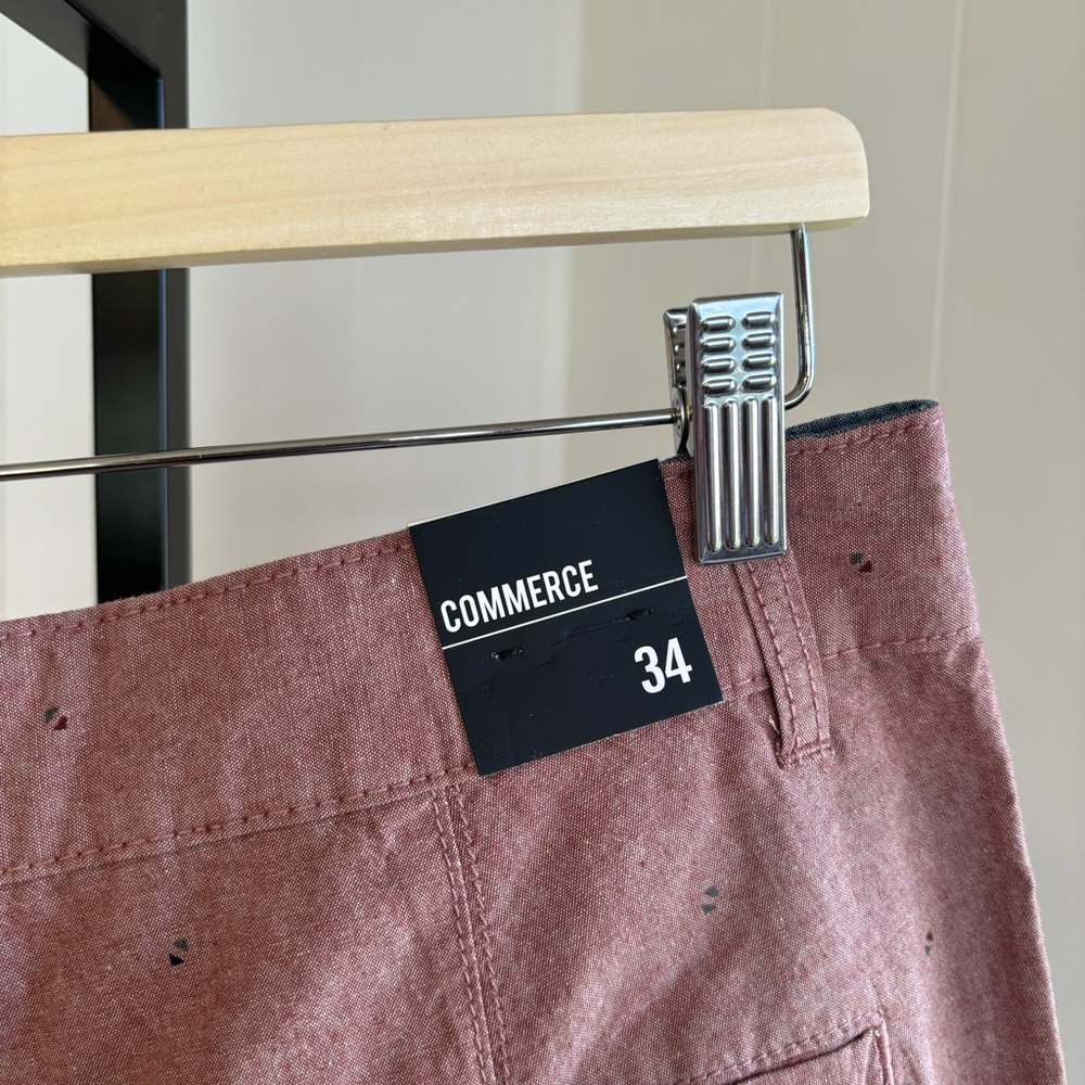 Commerce Stitch Fix Burgundy Geometric Cotton Flat Front Chino Shorts Men 34x9.5
